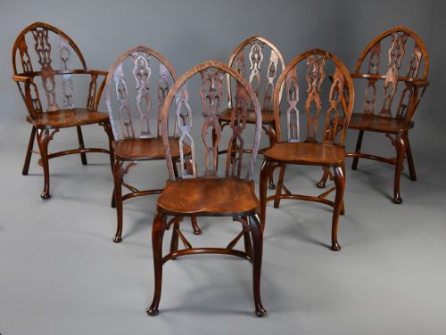 Superb Set of Six Late 19th Century Gothic Style Windsor Chairs