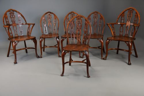 fig 1. Superb set of six late 19th century Gothic style Windsor chairs