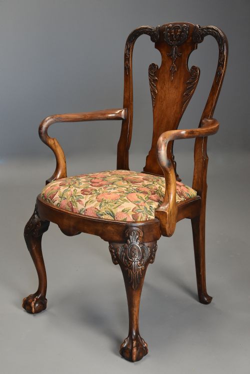 fig 1. Early 20th century walnut open armchair in the Queen Anne style