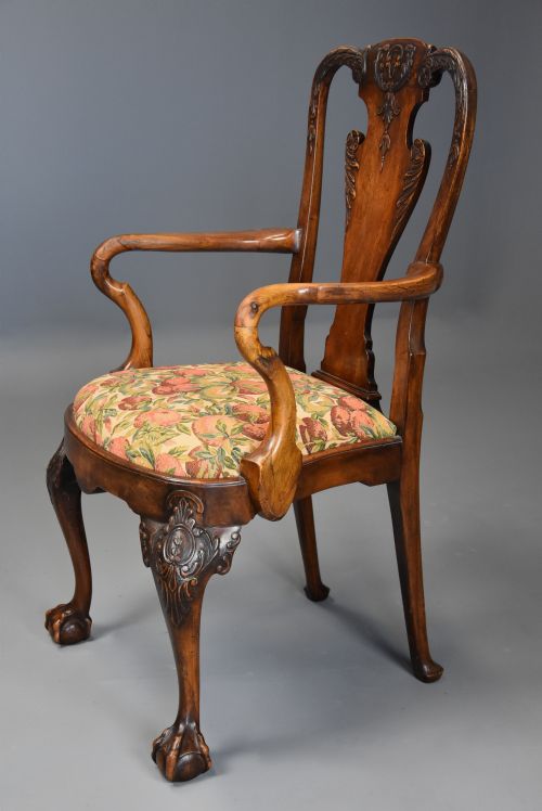 fig 2. Early 20th century walnut open armchair in the Queen Anne style