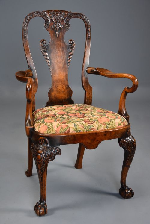 fig 1. Early 20th century walnut open armchair in the Queen Anne style of fine patina