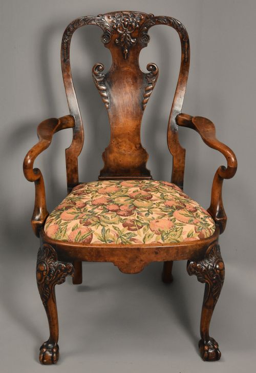 fig 2. Early 20th century walnut open armchair in the Queen Anne style of fine patina