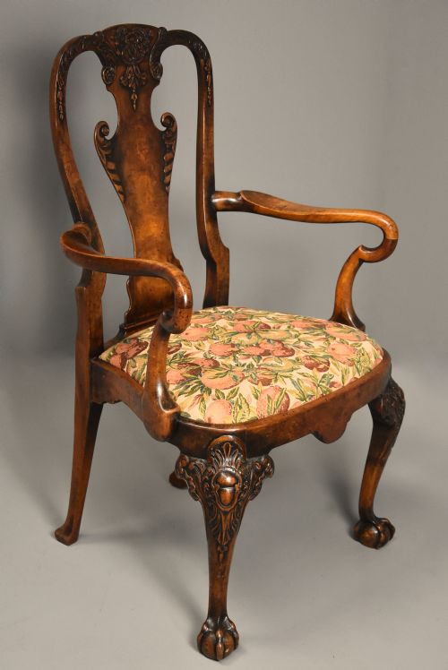 fig 3. Early 20th century walnut open armchair in the Queen Anne style of fine patina