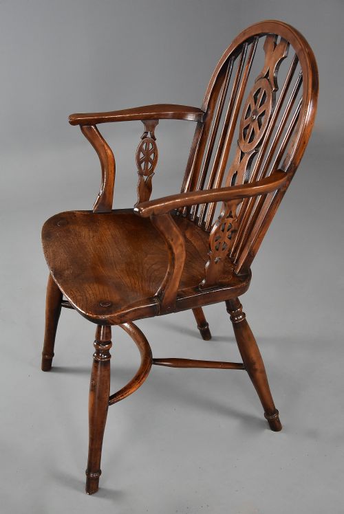fig 2. Extremely rare & unusual 19thc yew wood wheelback Windsor armchair with excellent patina