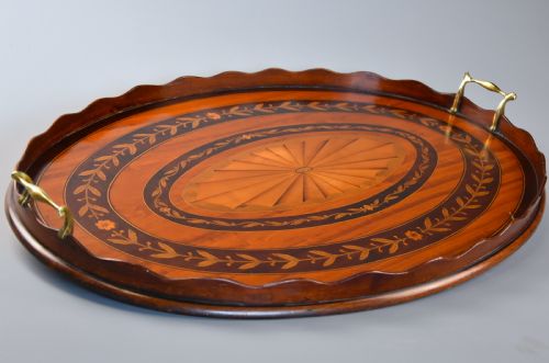 Fine Quality Edwardian Oval Inlaid Marquetry Tray