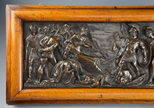 fig 2. Late 19th century fine quality framed bronzed plaque of a Classical battle scene, with ‘Elkington’ makers mark