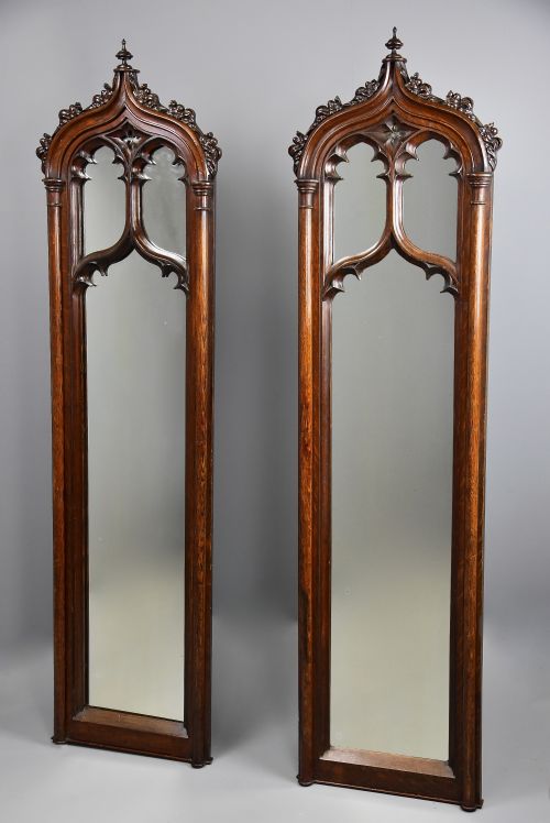 Fine Pair of Mid 19th Century Oak Gothic Mirrors