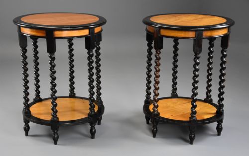 fig 1. Highly decorative pair of late 19th century Ceylonese satinwood & ebony occasional tables