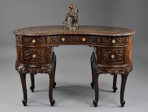 fig 2. Superb quality Edwardian freestanding mahogany kidney shaped desk
