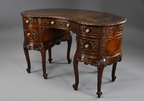 fig 3. Superb quality Edwardian freestanding mahogany kidney shaped desk