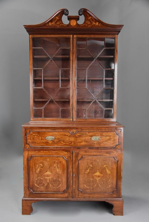 fig 2. Fine quality Sheraton period mahogany secretaire bookcase with inlaid decoration