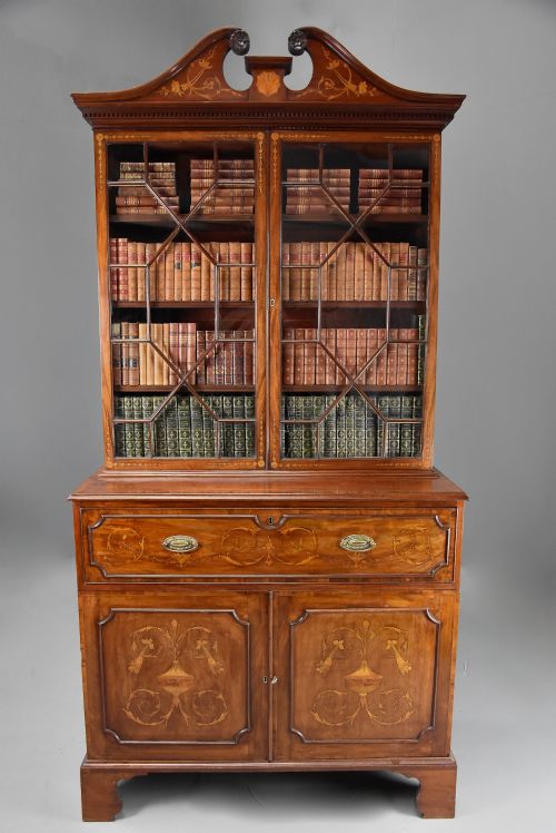 fig 3. Fine quality Sheraton period mahogany secretaire bookcase with inlaid decoration
