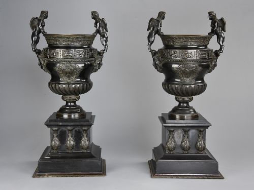 fig 1. Pair of late 19thc bronze urns after a design of a pair of urns at The Palace of Versailles 