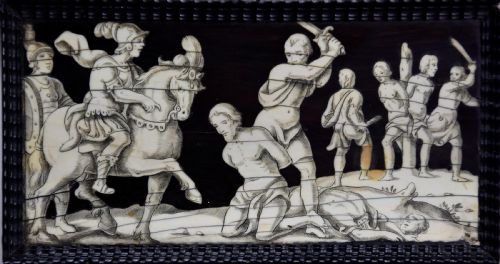 fig 2. Set of eight Italian 17thc ebony and ivory engraved panels, possibly Neapolitan