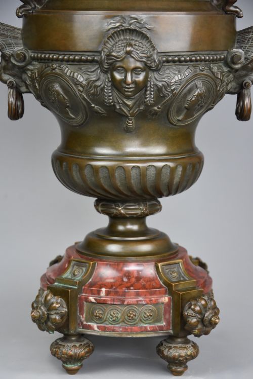 fig 1. Fine quality large 19th century French bronze urn on marble base
