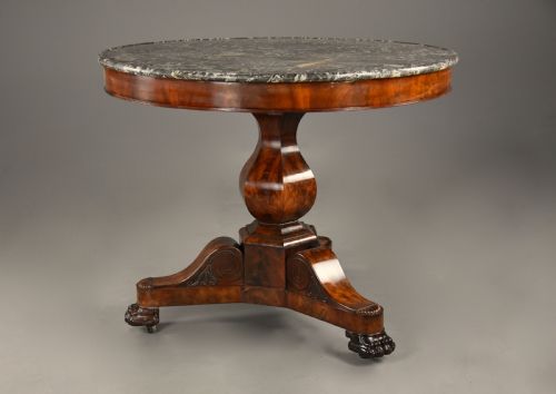 Fine Quality 19thc French Mahogany Gueridon Table with Original Marble Top