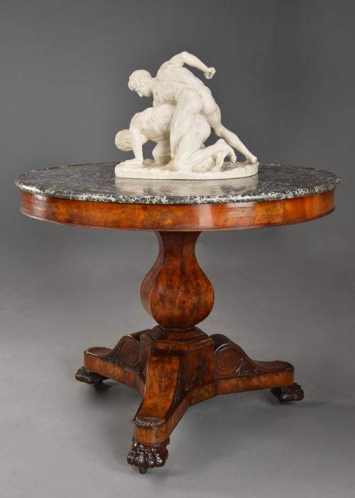 fig 1. Fine quality 19thc French mahogany Gueridon table with original marble top