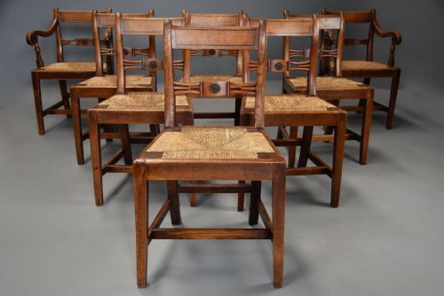 Charming Set of Eight Early 19thc Elm Country Chairs of Good Patina, Probably East Anglian
