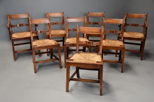 fig 2. Charming set of eight early 19thc elm country chairs of good patina, probably East Anglian 