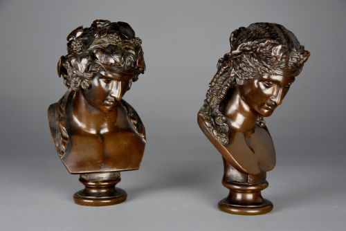 fig 1. Superb pair of French 19thc Grand Tour busts of Antinous as Dionysus and Ariadne