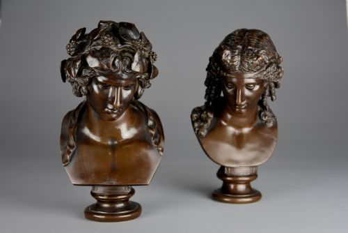 fig 2. Superb pair of French 19thc Grand Tour busts of Antinous as Dionysus and Ariadne