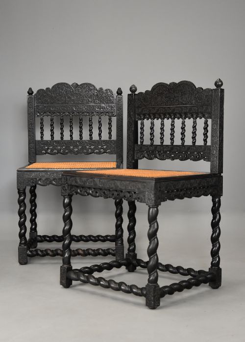 fig 2. Superb quality matched pair of mid 17thc solid ebony carved chairs from The Coromandel Coast, India