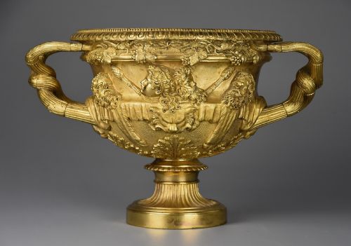 Fine Quality 19thc  Grand Tour Gilt Bronze Reduction of 'The Warwick Vase', After the Antique, Stamped ‘A.d Delafontaine’