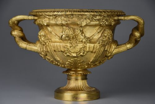 fig 1. Fine quality 19thc Grand Tour gilt bronze reduction of 'The Warwick Vase', after the antique, stamped ‘A.D Delafontaine’