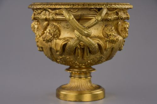 fig 4. Fine quality 19thc Grand Tour gilt bronze reduction of 'The Warwick Vase', after the antique, stamped ‘A.D Delafontaine’