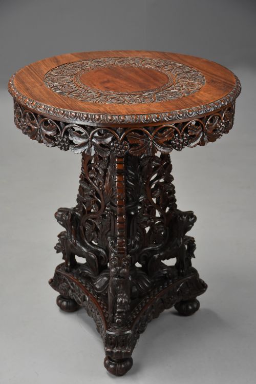 fig 1. Mid 19th century Anglo Indian carved padouk centre table of fine patina