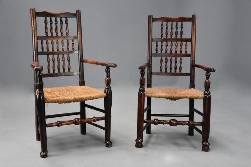 fig 3. Matched set of eight mid 19thc ash, elm and sycamore spindle back chairs of super patina