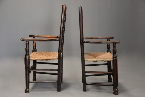 fig 4. Matched set of eight mid 19thc ash, elm and sycamore spindle back chairs of super patina