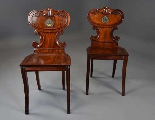 Pair of Early 19th Century Regency Mahogany Hall Chairs of Fine Patina
