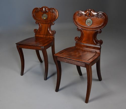 fig 1. Pair of early 19th century Regency mahogany hall chairs of fine patina
