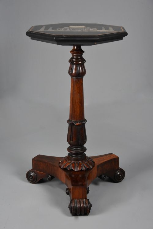 fig 1. 19th century rosewood table with octagonal polished slate top with inlaid Taj Mahal design