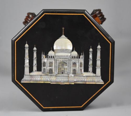 fig 2. 19th century rosewood table with octagonal polished slate top with inlaid Taj Mahal design