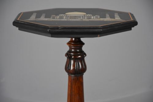 fig 3. 19th century rosewood table with octagonal polished slate top with inlaid Taj Mahal design