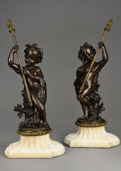 fig 1. Pair of charming late 19thc French bronze putti in the manner of Claude Michael Clodion