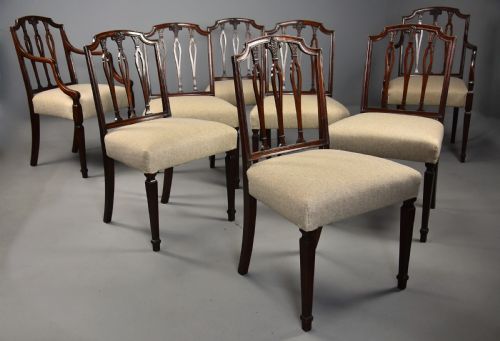 fig 1. An elegant set of eight late 18th century Sheraton mahogany dining chairs of fine original patina