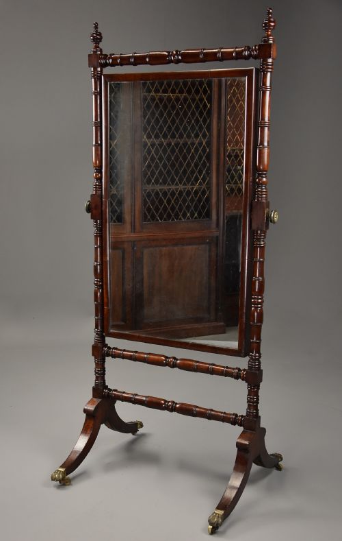 Fine Quality Early 19th Century Regency Mahogany Cheval Dressing Mirror