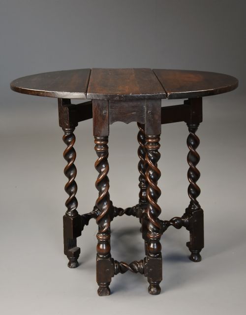 Rare Late 17thc Oak Gateleg Table of Small Proportions with Unusual Barley Twist Base & Superb Original Colour