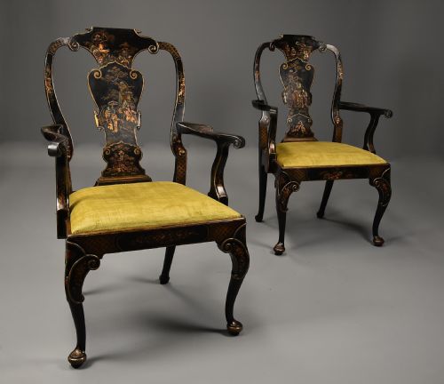 fig 2. Superb pair of late 19th century George II style Japanned armchairs of generous proportions