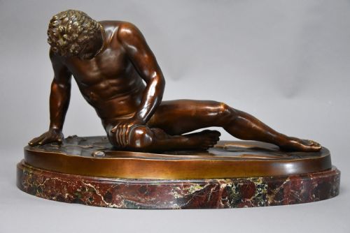 Late 19th Century Large Grand Tour Bronze Figure of 'The Dying Gaul' on Marble Base, After the Antique