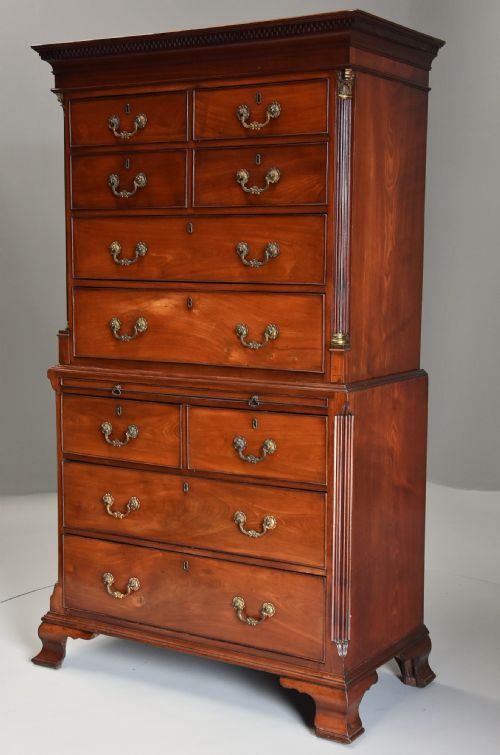 fig 2. Superb quality late 18th century mahogany chest on chest with unusual drawer configuration