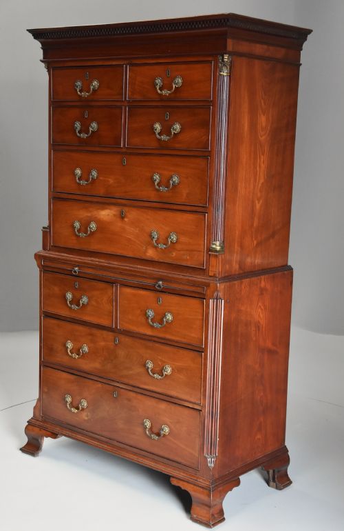 fig 3. Superb quality late 18th century mahogany chest on chest with unusual drawer configuration