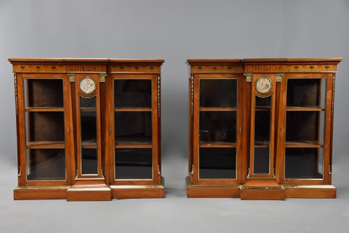 fig 3. Superb pair of late 19thc Exhibition quality satinwood breakfront display cabinets