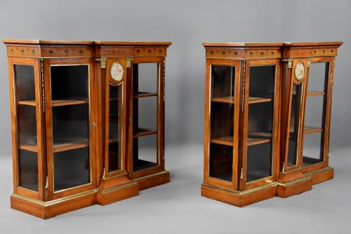 fig 4. Superb pair of late 19thc Exhibition quality satinwood breakfront display cabinets