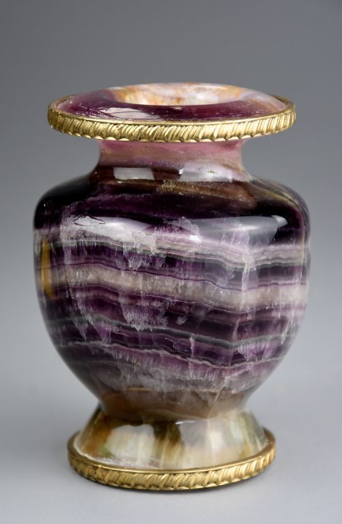 fig 1. Early 20th century Derbyshire Blue John vase of baluster form with gilt metal decoration