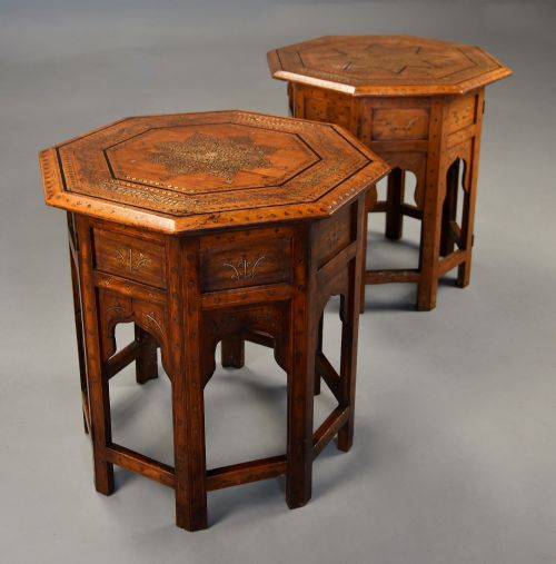 fig 3. Near pair of highly decorative late 19thc Anglo Indian Hoshiarpur inlaid hardwood octagonal tables 