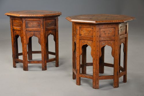 fig 4. Near pair of highly decorative late 19thc Anglo Indian Hoshiarpur inlaid hardwood octagonal tables 